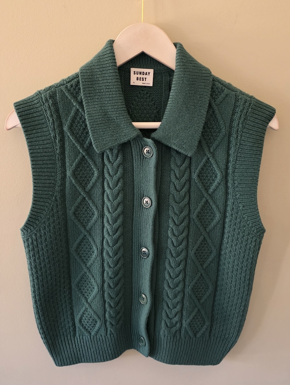 Sunday Best XS Coastal Cottagecore Fisherman Cable Knit Merino Wool Blend Vest - Picture 2 of 15